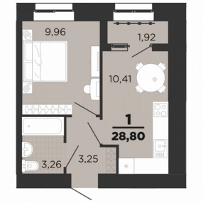 1-к. квартира, 28,8 м², 7/16 эт.